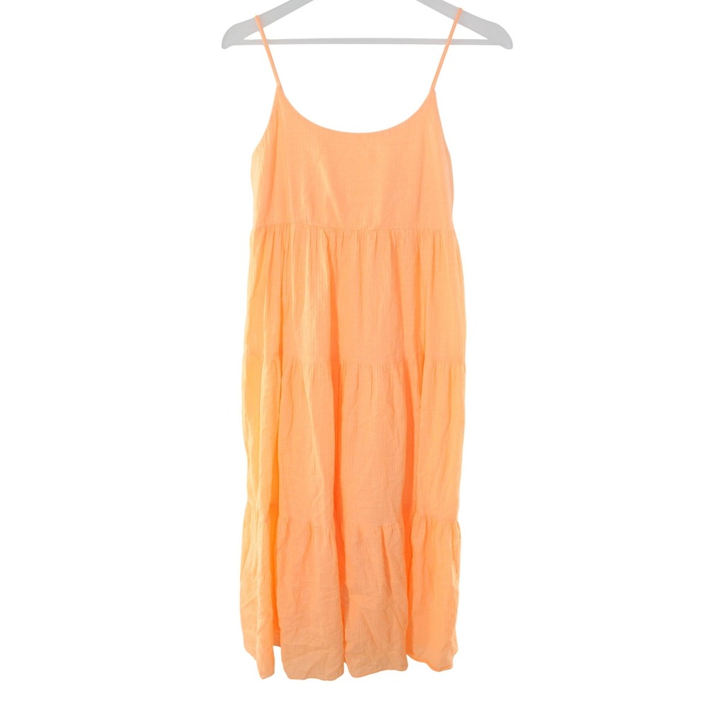 SO Goods for Life Tiered Midi Dress Tie Back Cotton Size M Orange